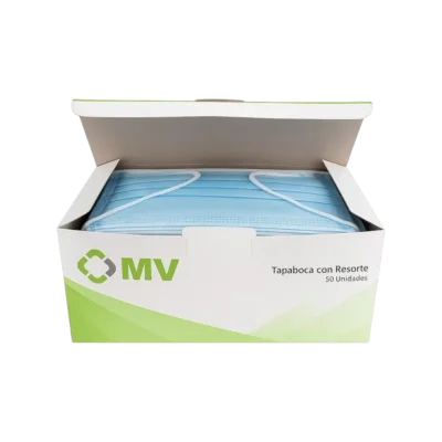 Caja Tapabocas Con Resorte De 3 Filtros x50 Unidades